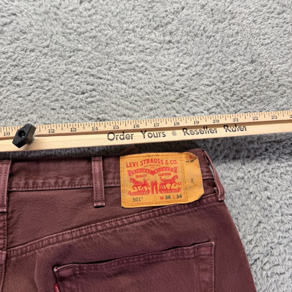 Levi's 501 Jeans Mens 38x34 Brown Denim Straight Leg Workwear Travel Button-Fly - Picture 7 of 10